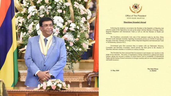 Le Président dit être rassuré que «le gouvernement reste très sensible au sort des Mauriciens bloqués à l'étranger»
