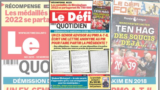 Voici la une du Défi Quotidien de ce vendredi 12 Août 2022