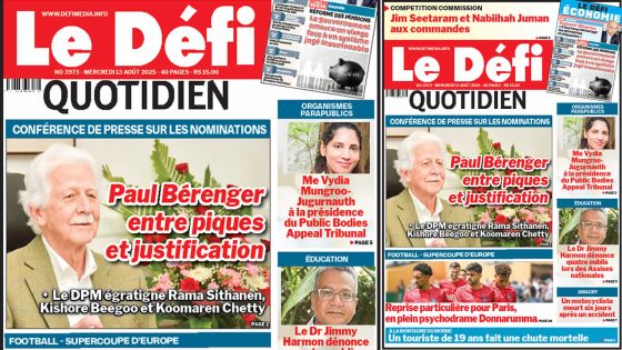 Voici la une du Défi Quotidien de ce Mercredi 13 Août 2025