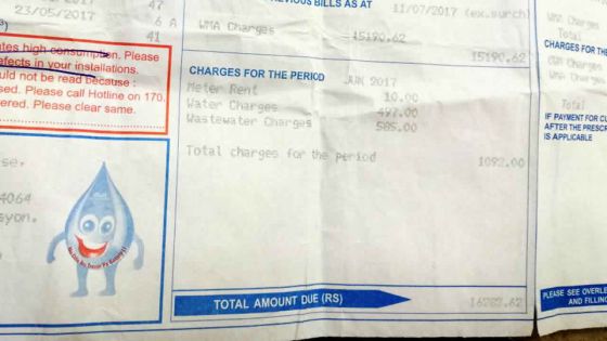 Fourniture d’eau : la facture du retraité passe de Rs 110 à Rs 1 092