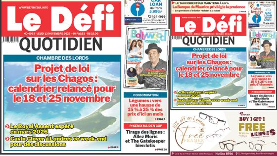 Voici la une du Défi Quotidien de ce Jeudi 13 Novembre 2025