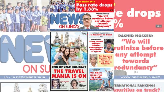 Voici la Une de News on Sunday de ce Vendredi 13 décembre 2019