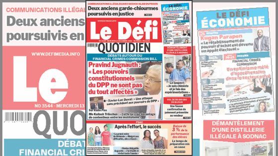 Voici la une du Défi Quotidien de ce Mercredi 13 Décembre 2023