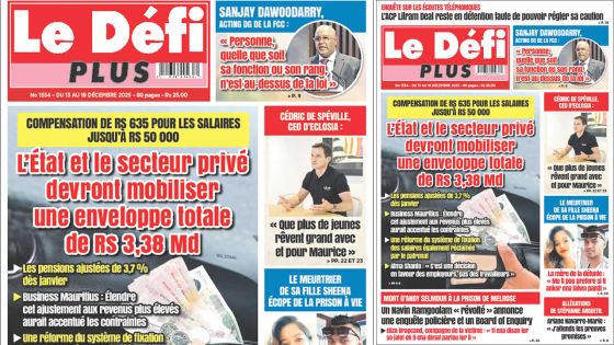 Voici la Une du Défi Plus de ce Samedi 13 Decembre 2025