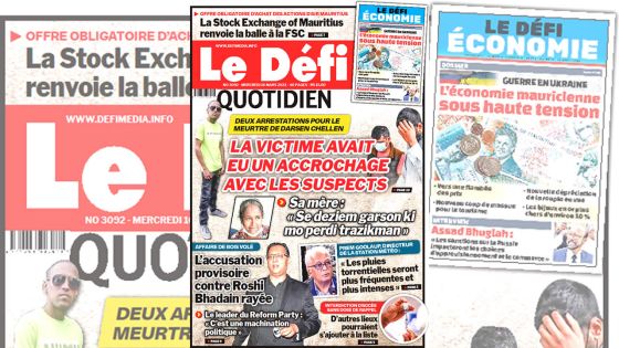 Voici la une du Défi Quotidien de ce mercredi 16 mars 2022