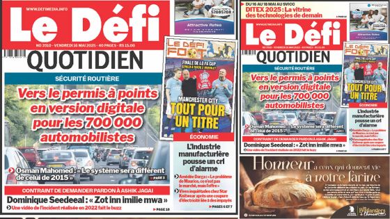 Voici la une du Défi Quotidien de ce Vendredi 15 Mai 2025