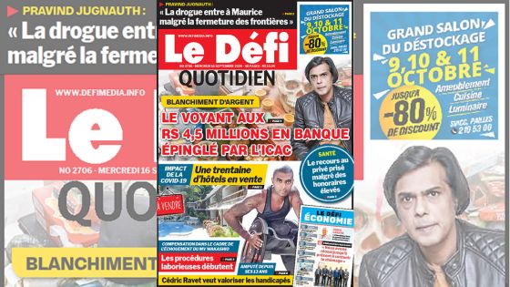 Voici la Une du Défi Quotidien de ce mercredi 16 Septembre 2020