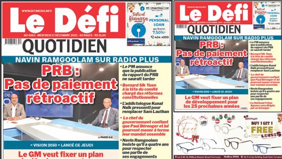 Voici la une du Défi Quotidien de ce Mercredi 17 Decembre 2025