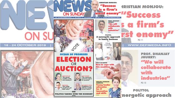 Voici la Une de News on Sunday de ce Vendredi 18 octobre 2019