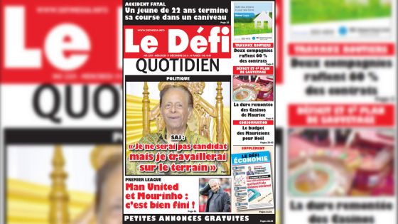 Voici la Une du Defi Quotidien de ce mercredi 19 décembre 2018