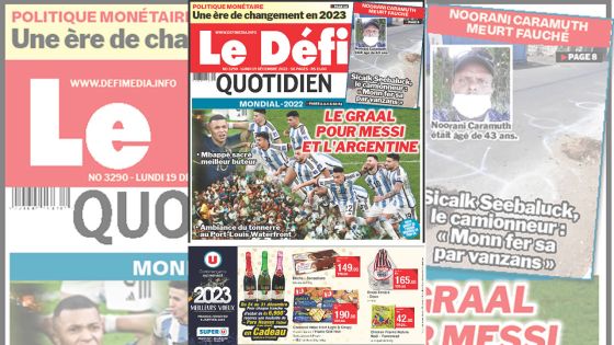 Voici la une du Défi Quotidien de ce lundi 19 Décembre 2022