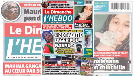 Voici la Une de Le Dimanche/L'Hebdo de ce dimanche 20 mars 2022