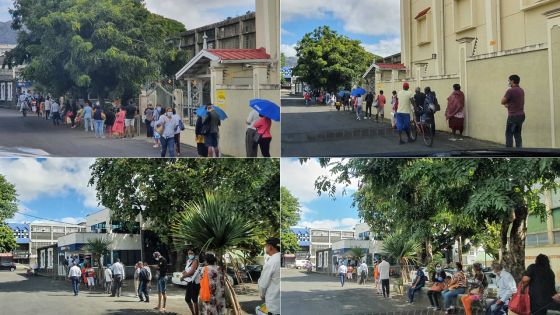 Impressionnante file d'attente devant la Telecom Shop de Rose-Hill 