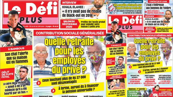 Voici la Une du Défi Plus de ce samedi 20 juin 2020