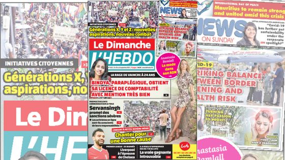 Voici la Une de Le Dimanche/L'Hebdo de ce dimanche 20 Septembre 2020