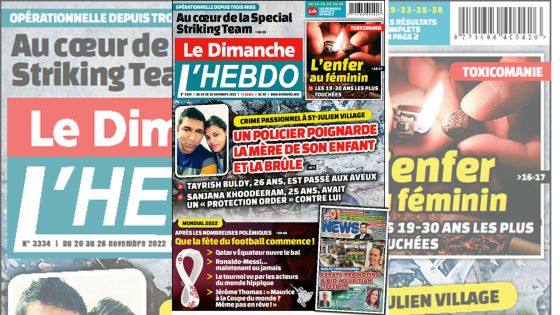 Voici la Une de Le Dimanche/L'Hebdo de ce dimanche 20 Novembre 2022