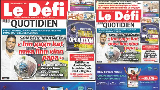 Voici la une du Défi Quotidien de ce Vendredi 21 Mars 2025