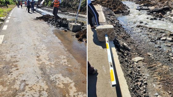 Travaux du Metro Express à Floréal : la rue Sivananda sous les eaux usées après la rupture d'un conduit 