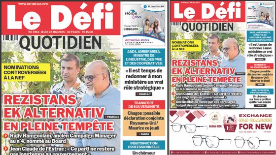 Voici la une du Défi Quotidien de ce Jeudi 22 Mai 2025