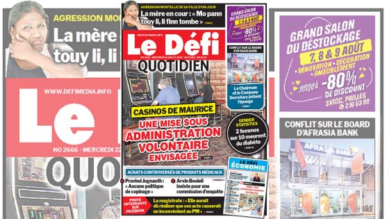Voici la Une du Defi Quotidien de ce mercredi 22 juillet 2020