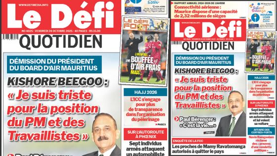 Voici la une du Défi Quotidien de ce Vendredi 24 Octobre 2025