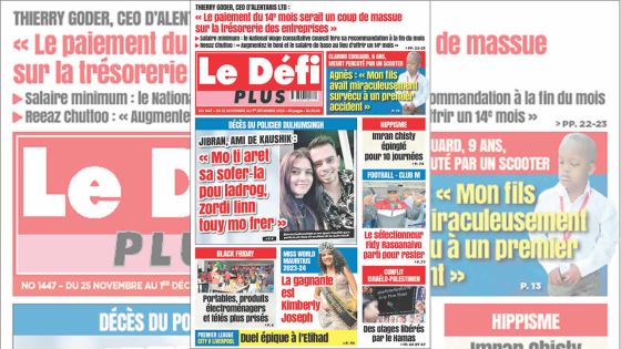 Voici la Une du Défi Plus de ce samedi 25 Novembre 2023