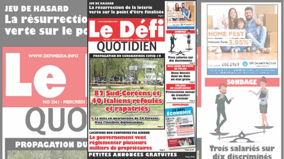 Voici la Une du Défi Quotidien de ce mercredi 26 février 2020