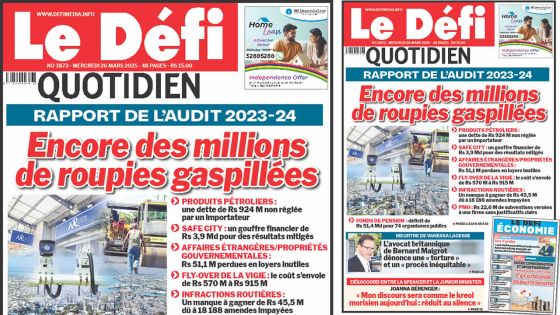 Voici la une du Défi Quotidien de ce Mercredi 26 Mars 2025