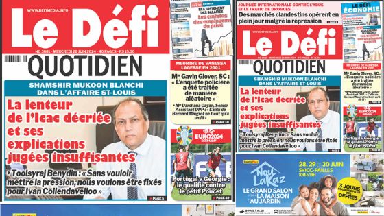 Voici la une du Défi Quotidien de ce Mercredi 26 Juin 2024