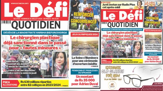 Voici la une du Défi Quotidien de ce Vendredi 26 Juillet 2024