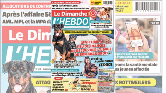 Voici la Une de Le Dimanche/L'Hebdo de ce dimanche 26 Septembre 2021