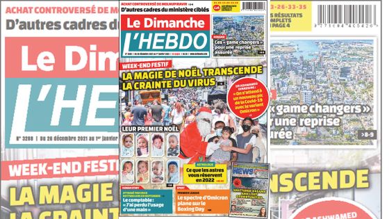 Voici la Une de Le Dimanche/L'Hebdo de ce dimanche 26 Décembre 2021