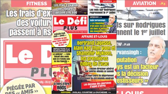 Voici la Une du Défi Plus de ce samedi 27 juin 2020