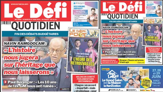 Voici la une du Défi Quotidien de ce Vendredi 27 Juin 2025