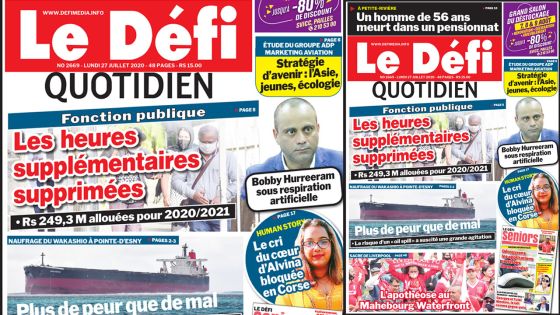 Voici la Une du Defi Quotidien de ce lundi 27 juillet 2020