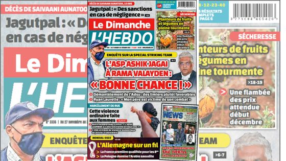 Voici la Une de Le Dimanche/L'Hebdo de ce dimanche 27 Novembre 2022