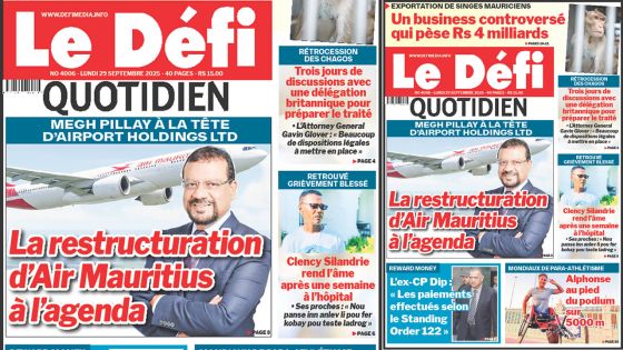 Voici la une du Défi Quotidien de ce Lundi 29 Septembre 2025