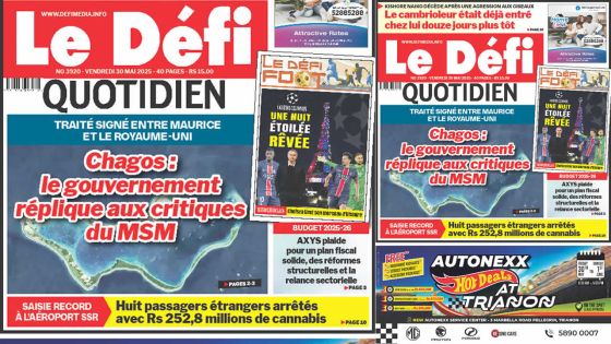Voici la une du Défi Quotidien de ce Vendredi 30 Mai 2025
