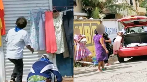 Fruits, fringues et installations de fortune : des marchands ambulants aux abords d'un supermarché à Terre-Rouge 