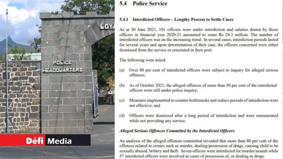 Rapport de l’Audit 2020-21 : Rs 24,3 millions comme salaires pour 101 policiers suspendus de leurs fonctions