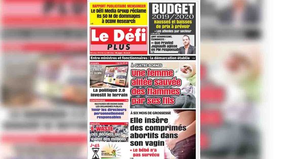 Voici la Une du Défi Plus de ce samedi 08 juin 2019