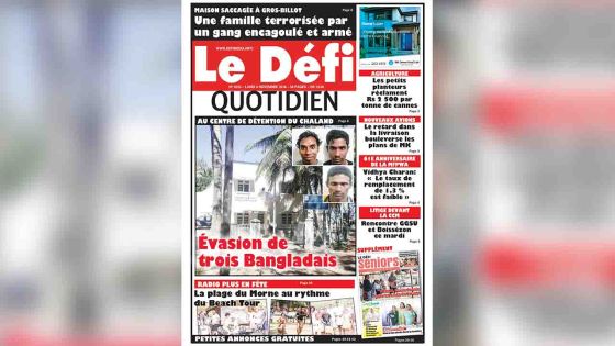 Voici la Une du Défi Quotidien de ce lundi 05 novembre 2018