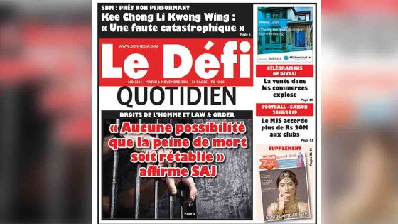 Voici la Une du Defi Quotidien de ce mardi 06 novembre 2018