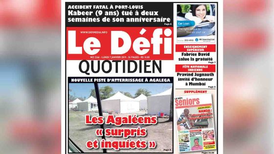 Voici la Une du Defi Quotidien de ce lundi 07 janvier 2019
