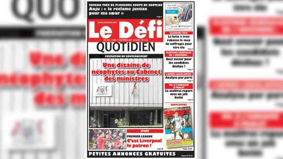 Voici la Une du Defi Quotidien de ce lundi 11 novembre 2019