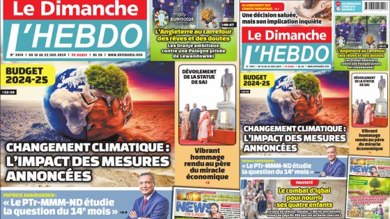 Voici la Une de Le Dimanche/L'Hebdo de ce Dimanche 16 Juin 2024