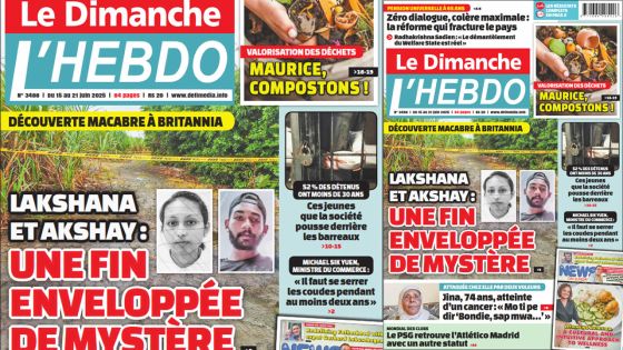 Voici la Une de Le Dimanche/L'Hebdo de ce Dimanche 14 Juin 2025