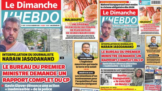 Voici la Une de Le Dimanche/L'Hebdo de ce Dimanche 14 Septembre 2025