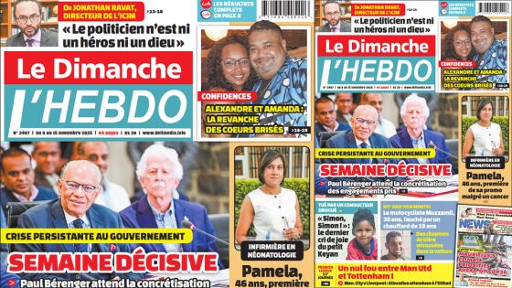 Voici la Une de Le Dimanche/L'Hebdo de ce Dimanche 08 Novembre 2025