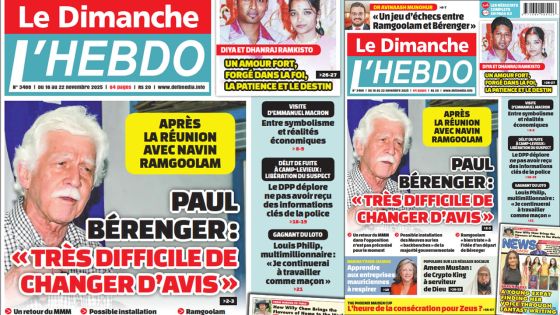 Voici la Une de Le Dimanche/L'Hebdo de ce Dimanche 16 Novembre 2025